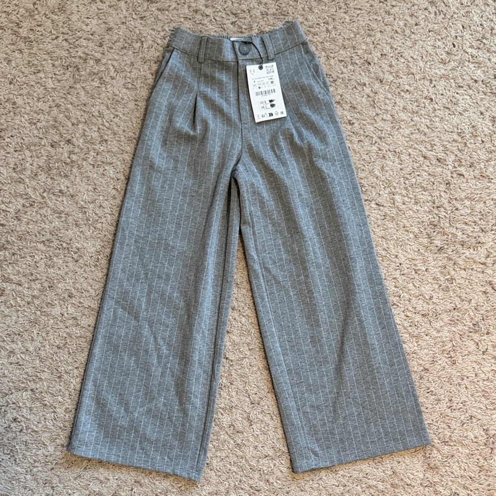 Zara Girls Gray Pinstripe Wide-Leg Pants